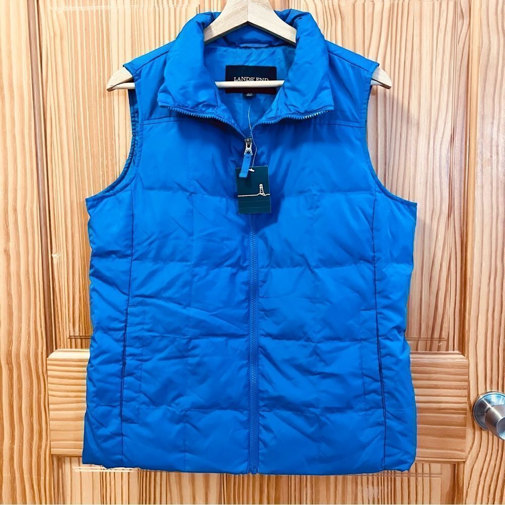 NWT Lands End Intense Blue down sleeveless vest zip with pockets size medium M